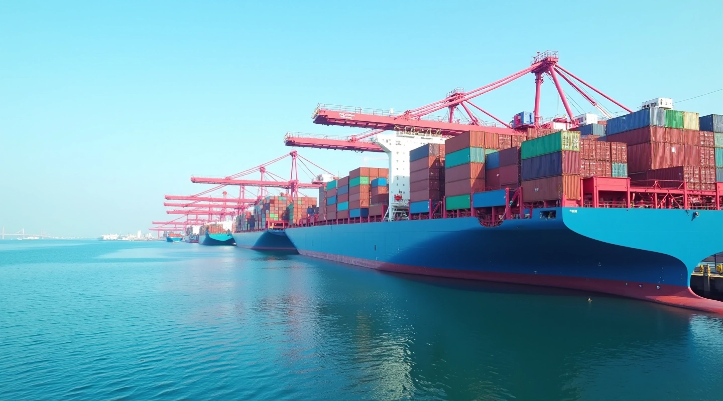 Container vessels docked at Kwai Tsing terminal with cargo handling equipment visible