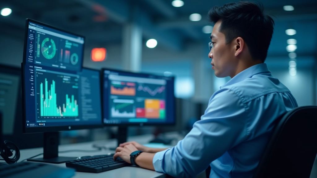 Logistics coordinator tracking real-time shipment status on computer system