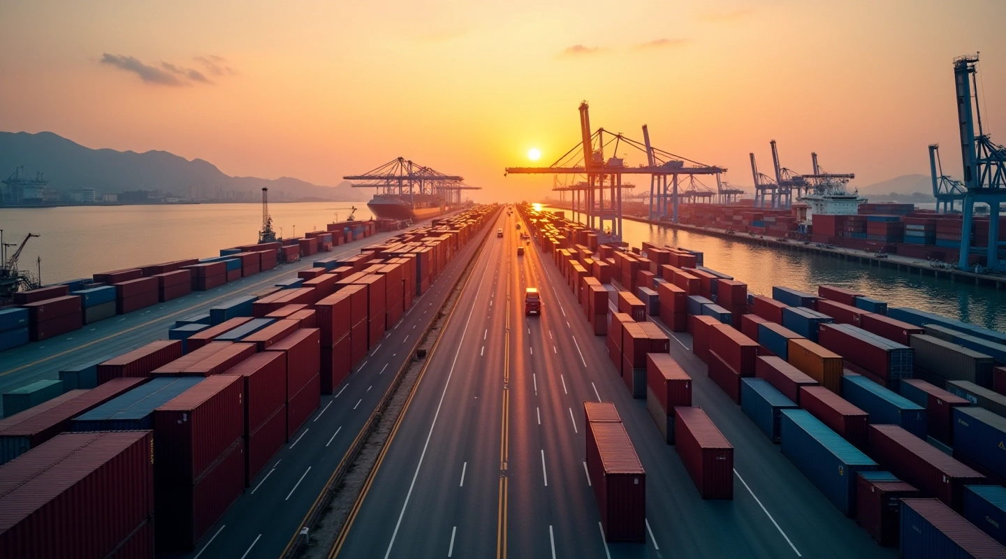 Container port operations at Kwai Tsing with organized vessel loading and container management
